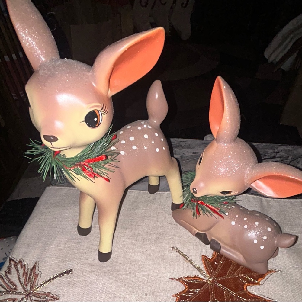 Holiday Deer Figurine Set with Green and Red Accents- ships next day!